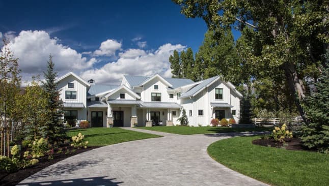Contemporary farmhouse with metal roof